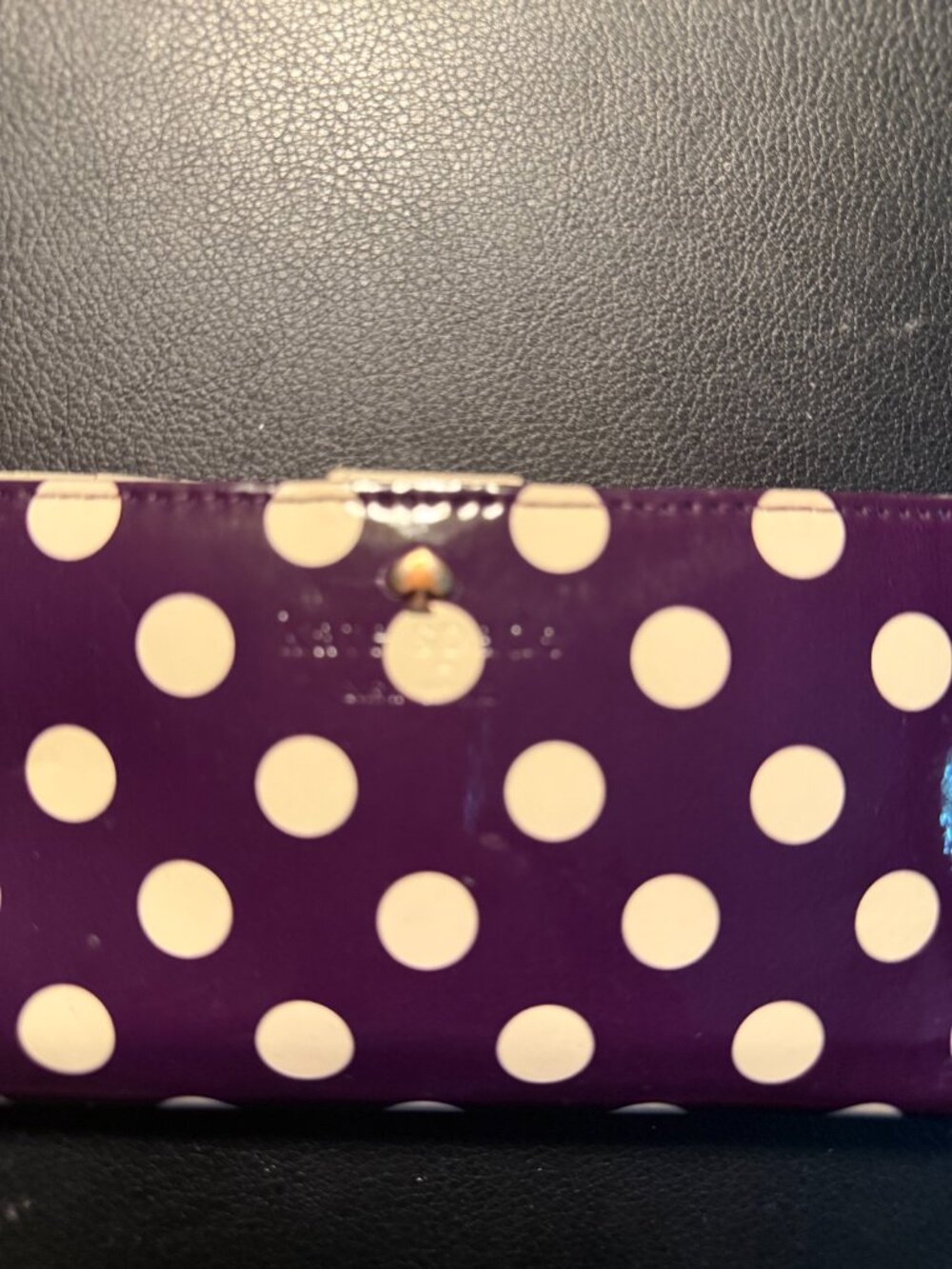 Kate Spade Patent Leather Purple and White Polka Dot Wallet - Picture 2 of 5